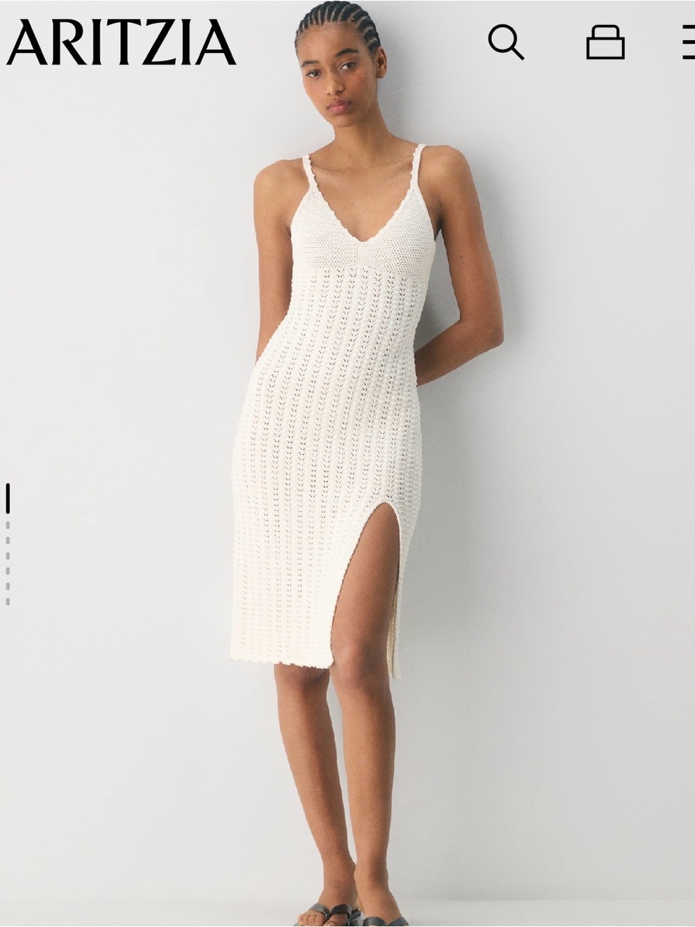 Aritzia Evie Midi Dress Crochet Light Birch size Medium